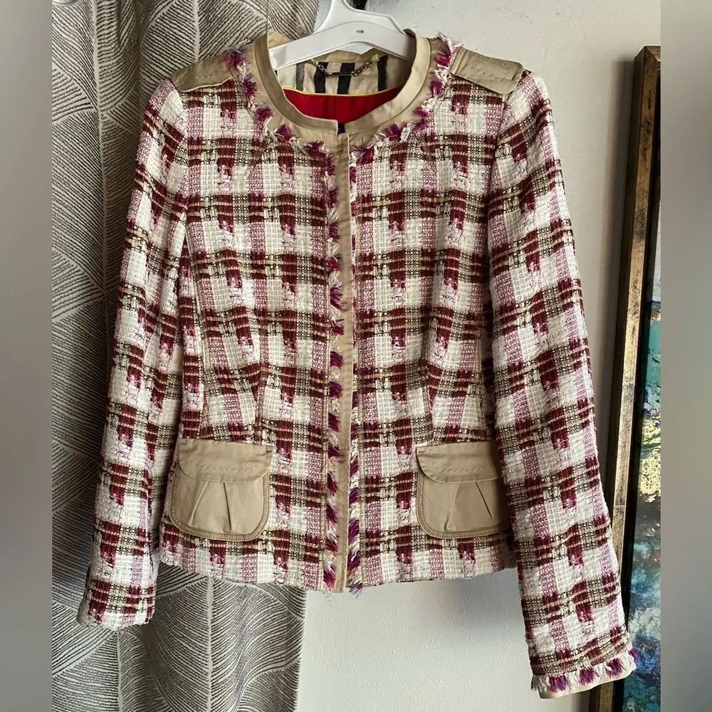 MaxMara Sport Jacket Womens Tweed Pink/ White Buttons Sz 36